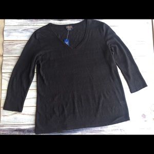 Pendleton black 100% linen v neck top size medium